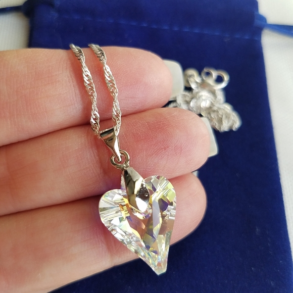 Swarovski Elements 925 Sterling Silver Aurora Borealis Heart Necklace NWT - Picture 4 of 9